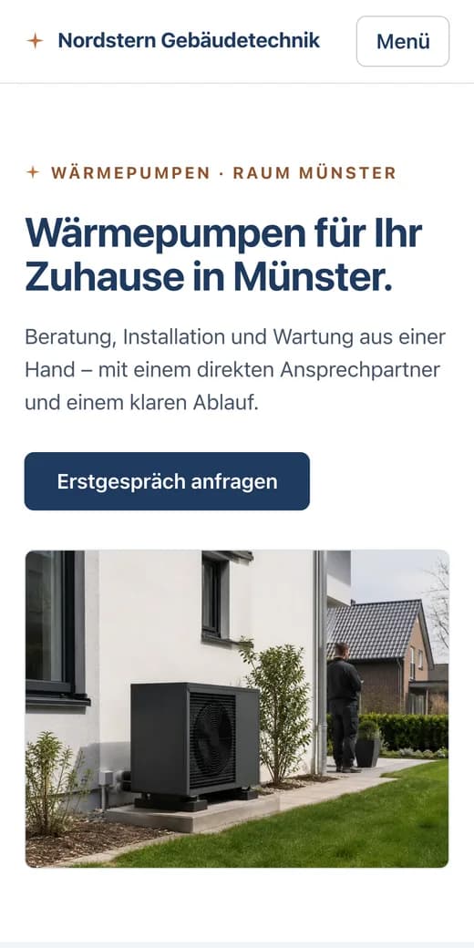 Mobile screenshot of the Nordstern Gebäudetechnik reference build