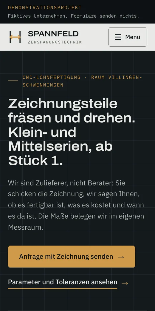 Mobile screenshot of the Spannfeld Zerspanungstechnik reference build